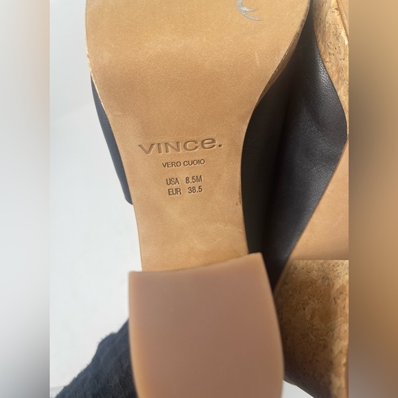 VINCE Wyatt Black Leather Platform Cork Heel Slide Sandal - Picture 6 of 9